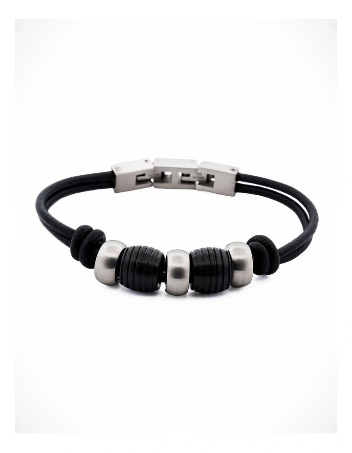 Stainless Steel/Ion Plated Black Beaded/Leather Bracelet image 3