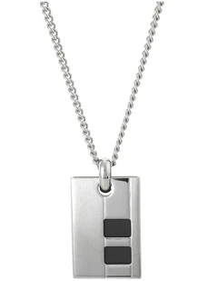Brushed Stainless Steel & Rubber Inlay Pendant on Curbed Link Chain