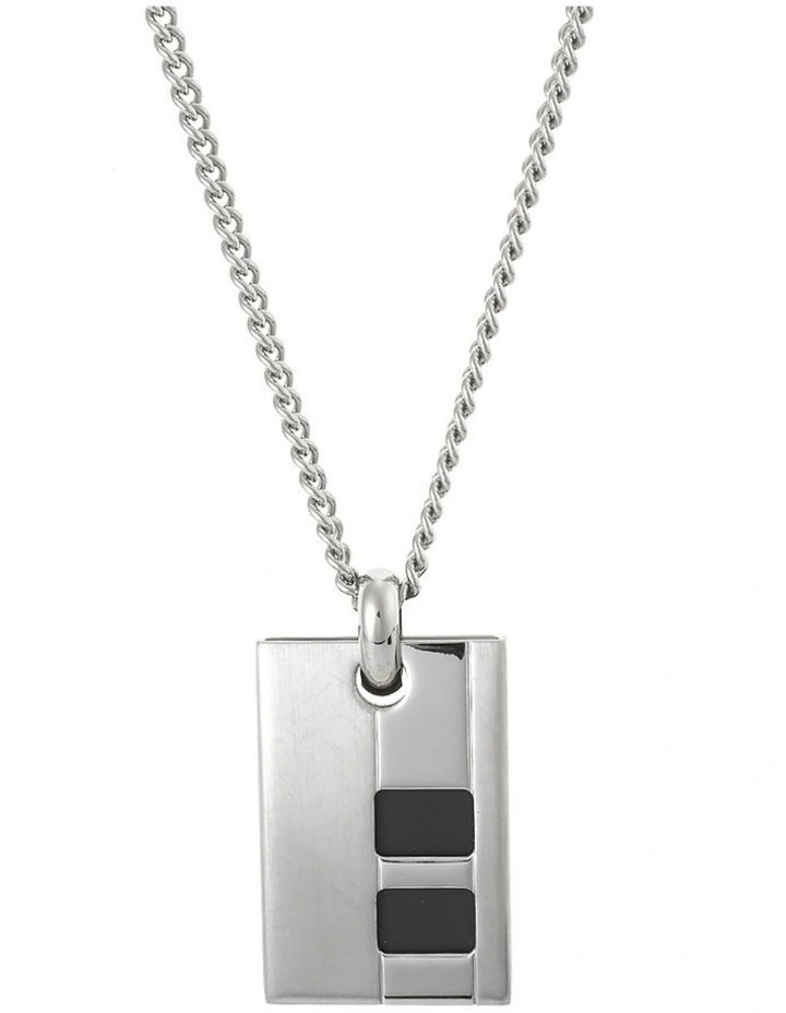 Brushed Stainless Steel & Rubber Inlay Pendant on Curbed Link Chain image 1