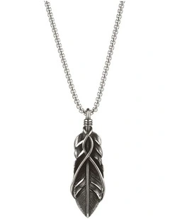Antique Ion Plated Stainless Steel Feather Pendant & Box Chain