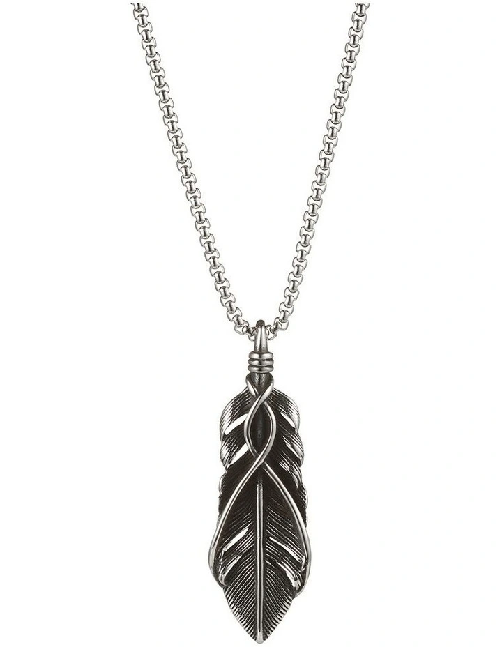 Antique Ion Plated Stainless Steel Feather Pendant & Box Chain image 1