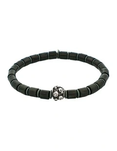 Savage - Black Agate Disc Bead & Stainless Steel Bracelet