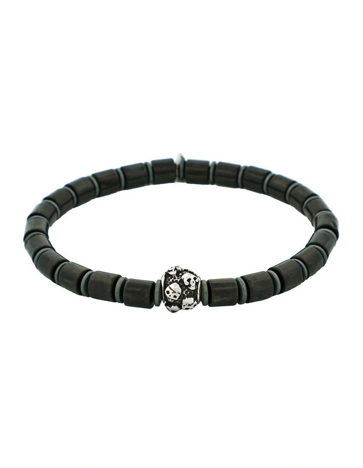 Savage - Black Agate Disc Bead & Stainless Steel Bracelet image 1