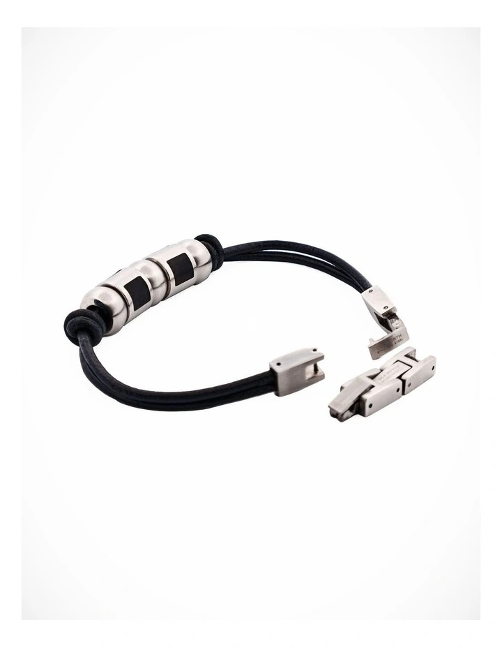 Stainless Steel &Ion Plated Black Bead Leather Bracelet image 1