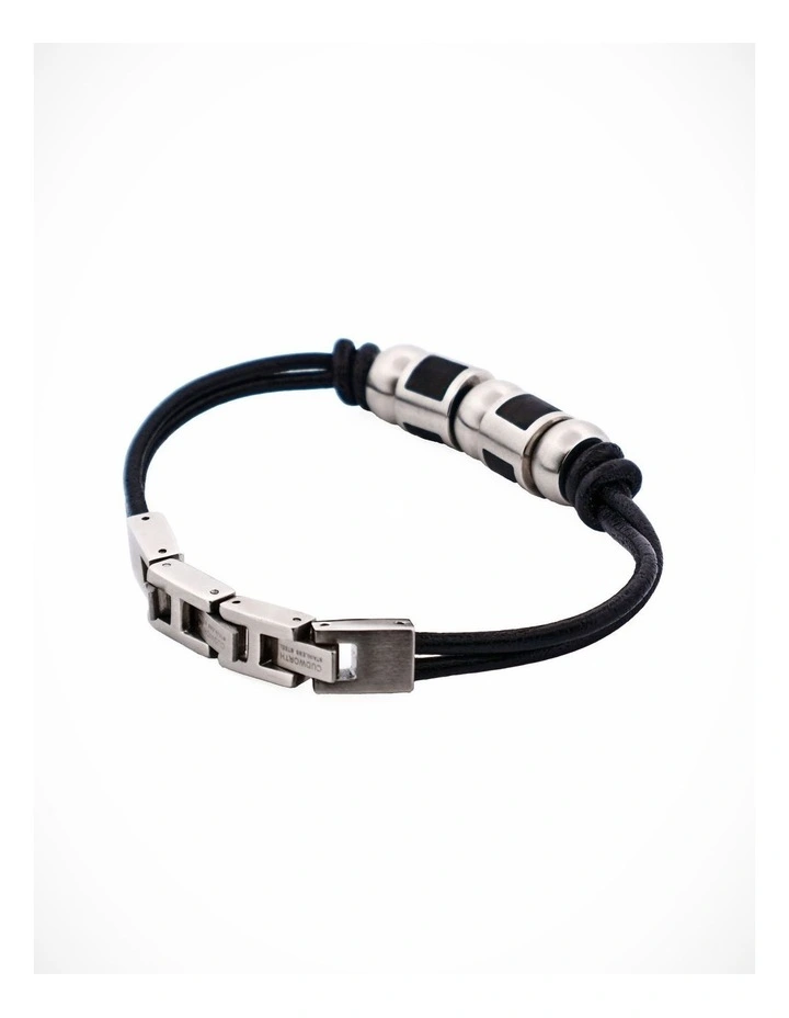 Stainless Steel &Ion Plated Black Bead Leather Bracelet image 2