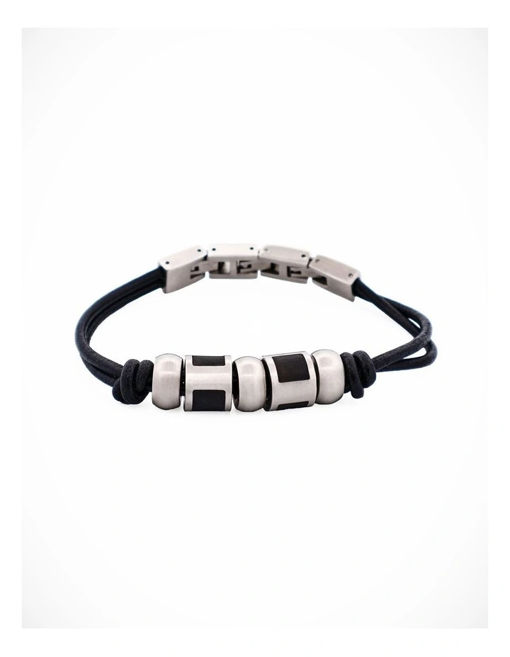 Stainless Steel &Ion Plated Black Bead Leather Bracelet image 3