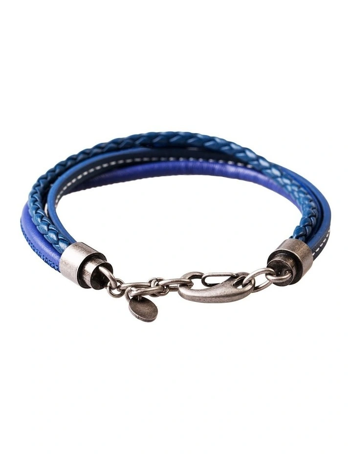 Multi-Strand Blue Leather Bracelet with Ion Plated Antique Stainless Steel Clasp image 1