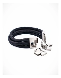Multi Strand Brown Lamb Leather- Stainless Steel Bracelet