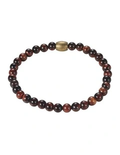 Red Tiger Eye Bead & Brushed Ion Plated Gold Bracelet