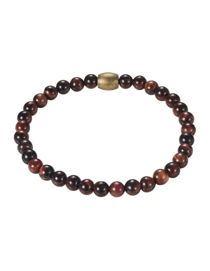 Red Tiger Eye Bead & Brushed Ion Plated Gold Bracelet image 1