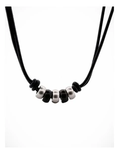 Steel Ion Plated Black Beaded/Leather Pendant