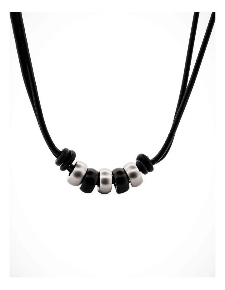 Steel Ion Plated Black Beaded/Leather Pendant image 1