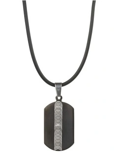 Stainless Steel & Black Plated Swirl Pattern Pendant on Rubber