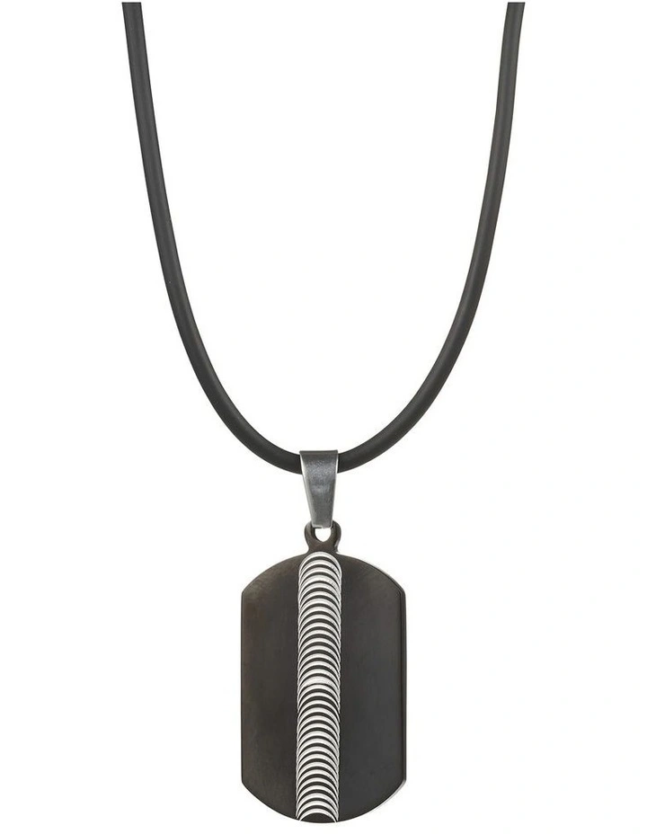 Stainless Steel & Black Plated Swirl Pattern Pendant on Rubber image 1