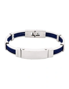 Bracelet in Polished Stainless Steel & Double Rope, Navy
