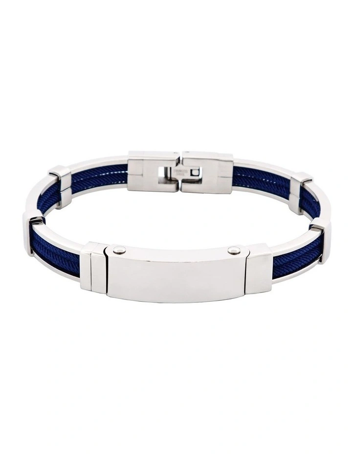 Bracelet in Polished Stainless Steel & Double Rope, Navy image 1