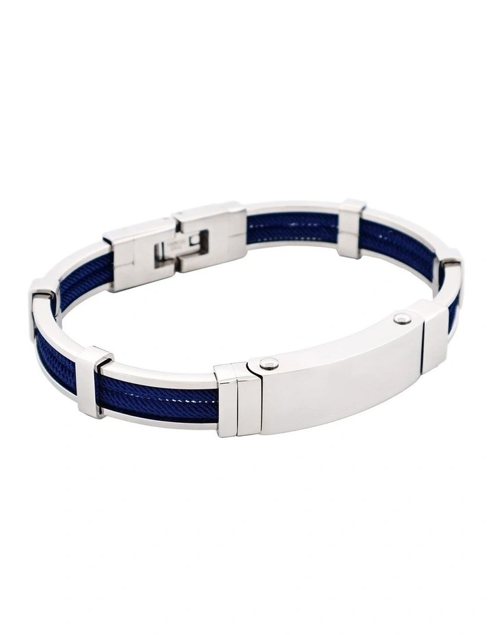Bracelet in Polished Stainless Steel & Double Rope, Navy image 2
