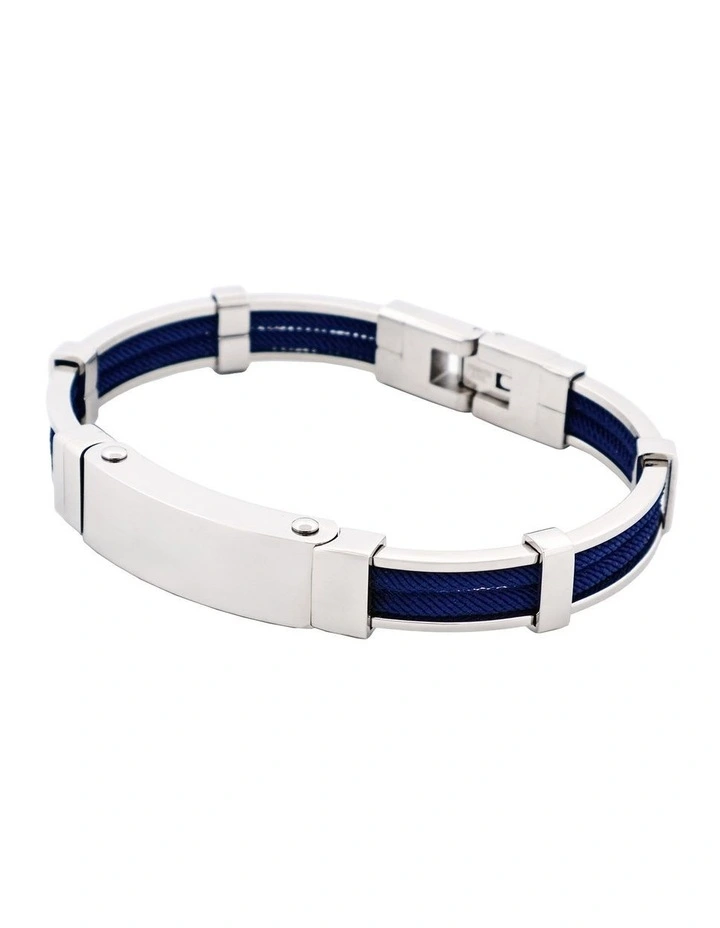 Bracelet in Polished Stainless Steel & Double Rope, Navy image 3