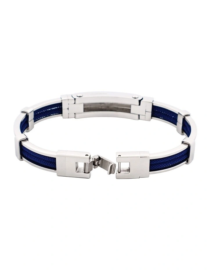 Bracelet in Polished Stainless Steel & Double Rope, Navy image 4