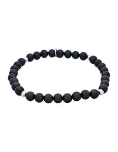 Black Agate & Stainless Steel Beaded Bracelet