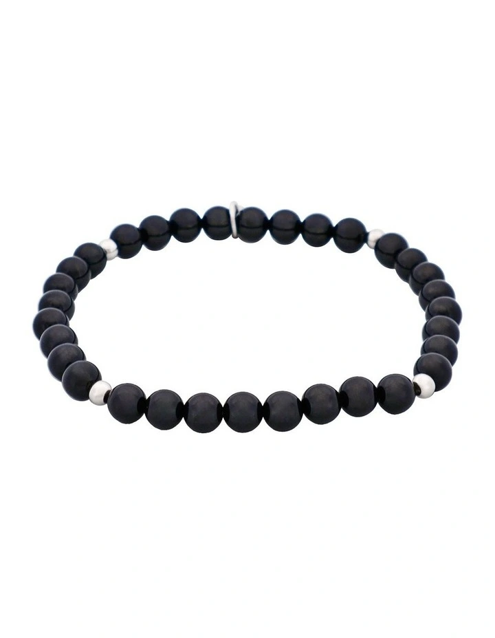 Black Agate & Stainless Steel Beaded Bracelet image 1