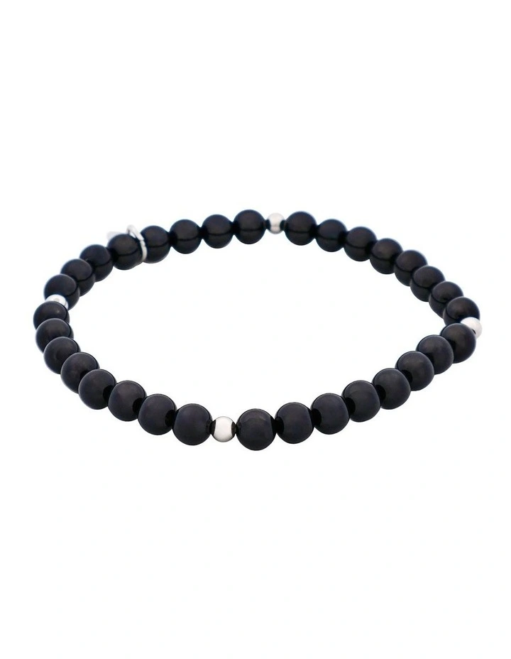Black Agate & Stainless Steel Beaded Bracelet image 2