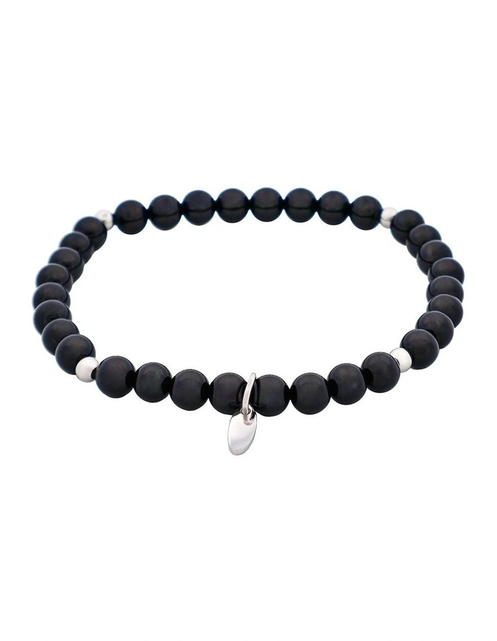 Black Agate & Stainless Steel Beaded Bracelet image 4