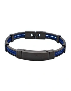 Ion Plated Polished Black Stainless Steel & Blue Leather Bracelet
