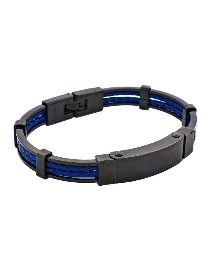 Ion Plated Polished Black Stainless Steel & Blue Leather Bracelet image 2