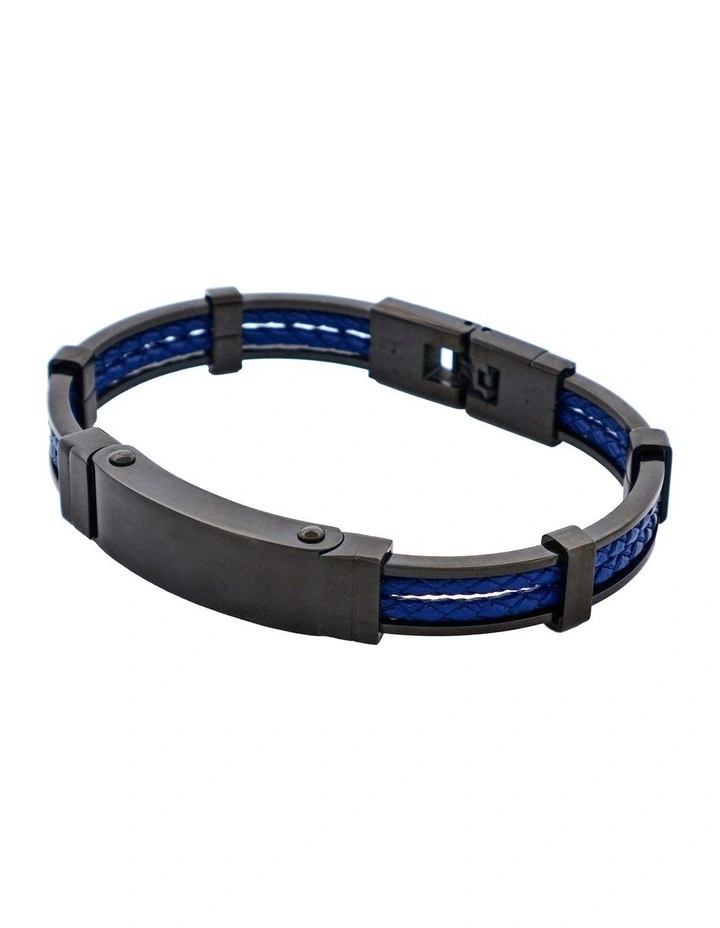 Ion Plated Polished Black Stainless Steel & Blue Leather Bracelet image 3