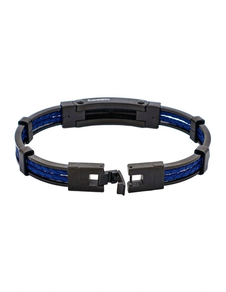Ion Plated Polished Black Stainless Steel & Blue Leather Bracelet image 4