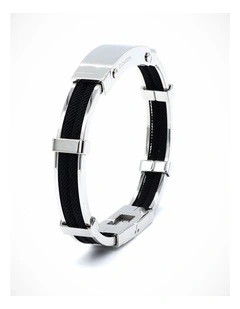 Bracelet in Polished Stainless Steel & Double Rope, Cool Blue
