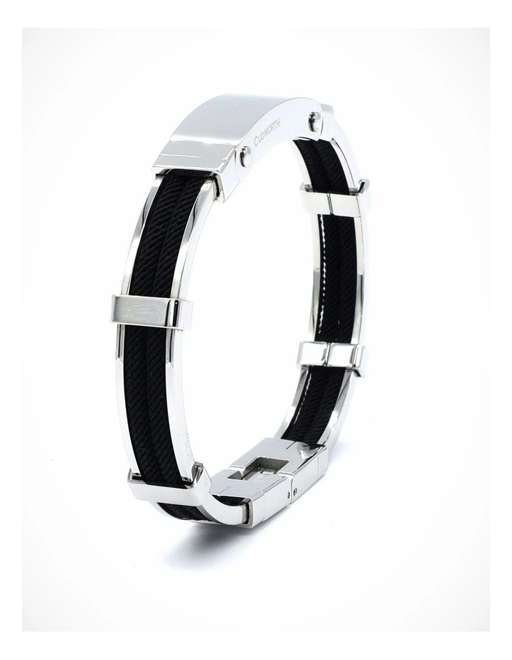 Bracelet in Polished Stainless Steel & Double Rope, Cool Blue image 1