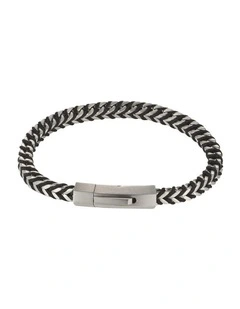 Stainless Steel Curb Link Chain & Black Cord Bracelet