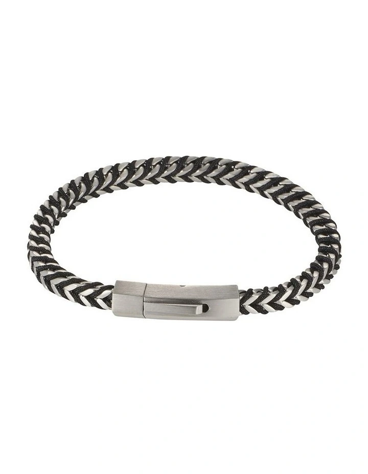 Stainless Steel Curb Link Chain & Black Cord Bracelet image 1