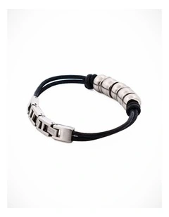 Stainless Steel & Bead Leather Bracelet