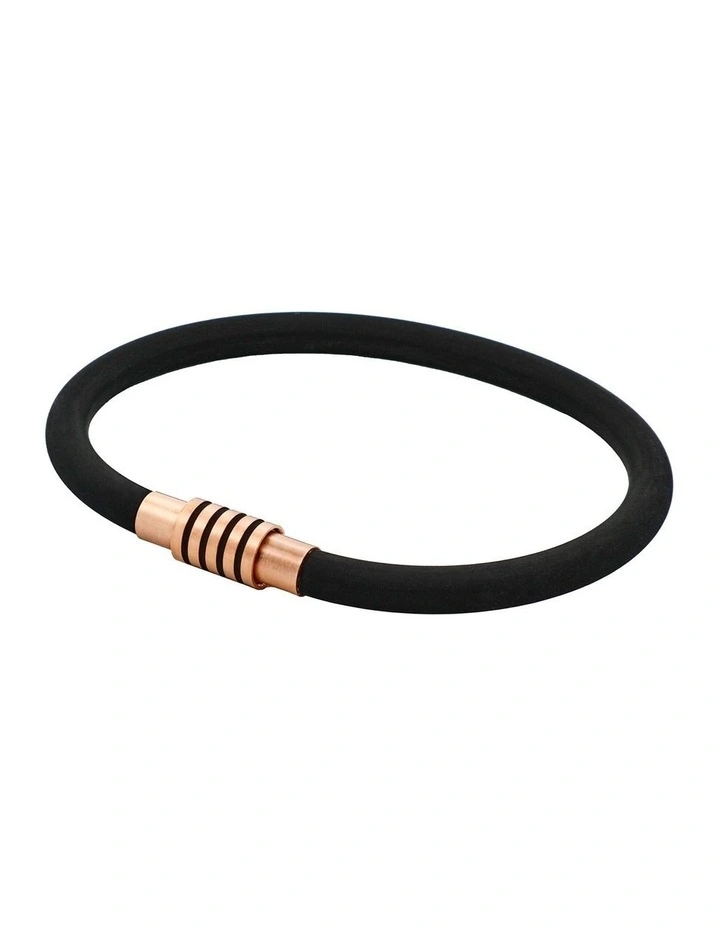 Black Silicone Bracelet with Ion Plated Black Stripes On Ion Plated Rose Gold Stainless Steel Clasp image 3