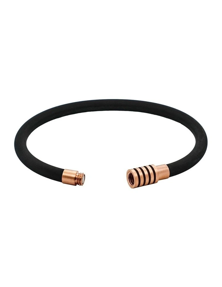 Black Silicone Bracelet with Ion Plated Black Stripes On Ion Plated Rose Gold Stainless Steel Clasp image 4
