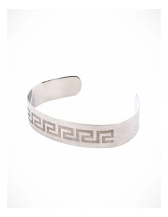 Brushed Stainless Steel Bangle & Cuff - Etched Greek Key Pattern