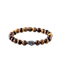 8mm Tiger Eye Beaded Bracelet with Stainless Steel Buddha