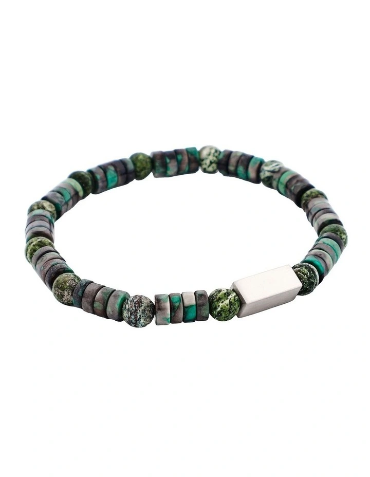 6mm Shiny Dyed Jade Stone & Green Jasper Beads & Stainless Steel Bracelet image 2