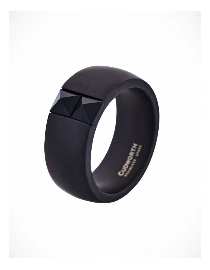 Black Cubic Zirconia on Brushed Black Ion Plated Stainless Steel Ring image 2