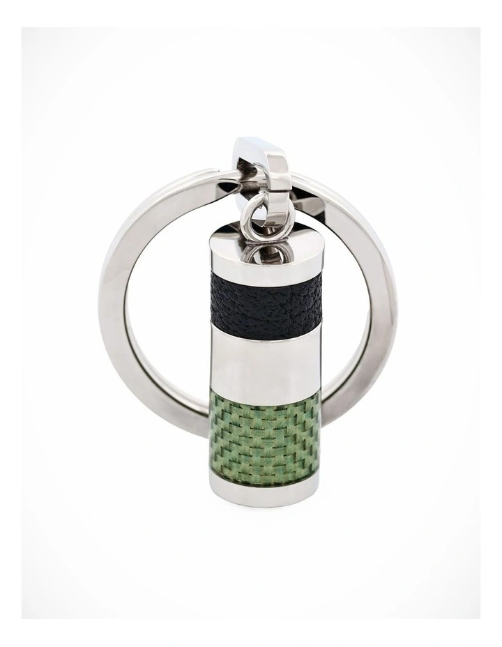 Stainless Steel & Green Carbon & Leather Key Ring image 1