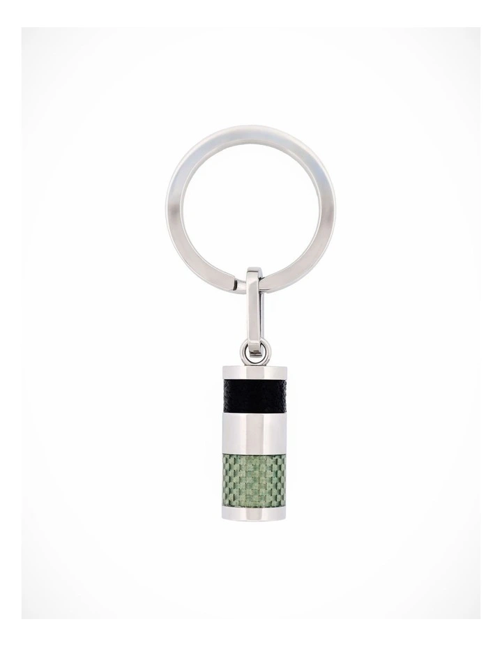 Stainless Steel & Green Carbon & Leather Key Ring image 2