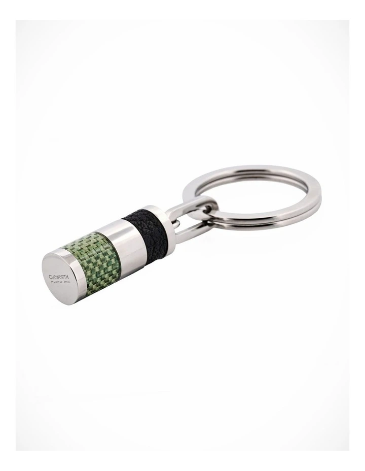 Stainless Steel & Green Carbon & Leather Key Ring image 3