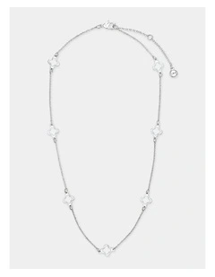 Mini Clover Silver Necklace - White