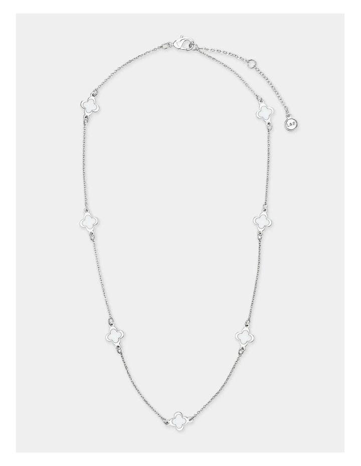 Mini Clover Silver Necklace - White image 1