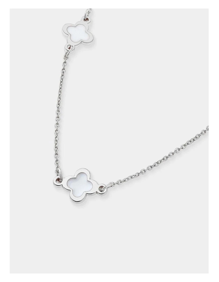 Mini Clover Silver Necklace - White image 3