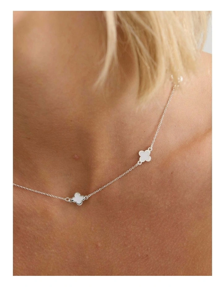 Mini Clover Silver Necklace - White image 5