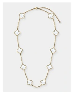 Charlotte Gold Clover Necklace - White